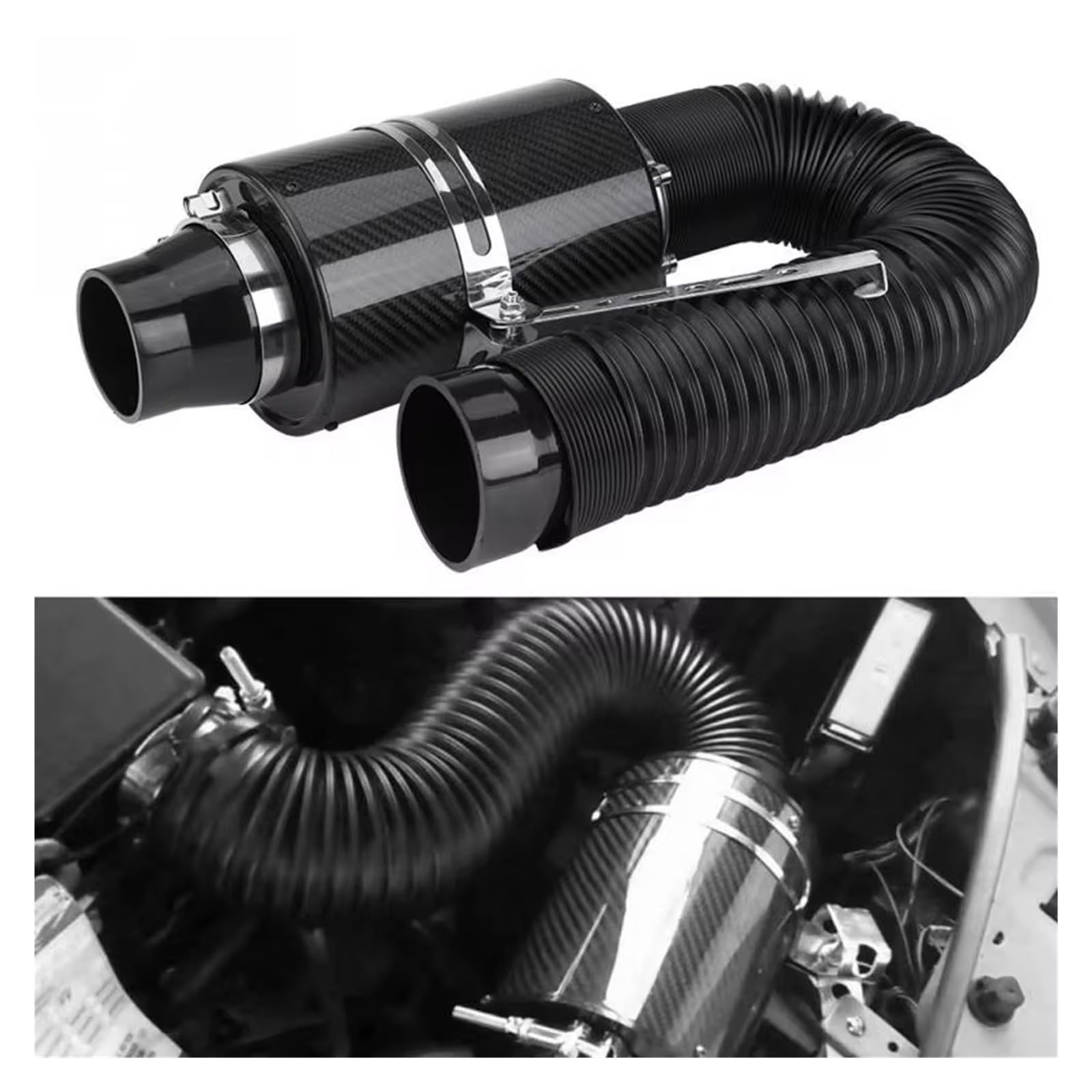 Auto Lufteinlass Ansaugschlauch 1 Set 3 Zoll Carbon Fibre Auto Kaltluftfilter Feed Geschlossenen Intake Induktion Rohr Schlauch Kit Universal Auto Ansaugrohr von SPUFKGE