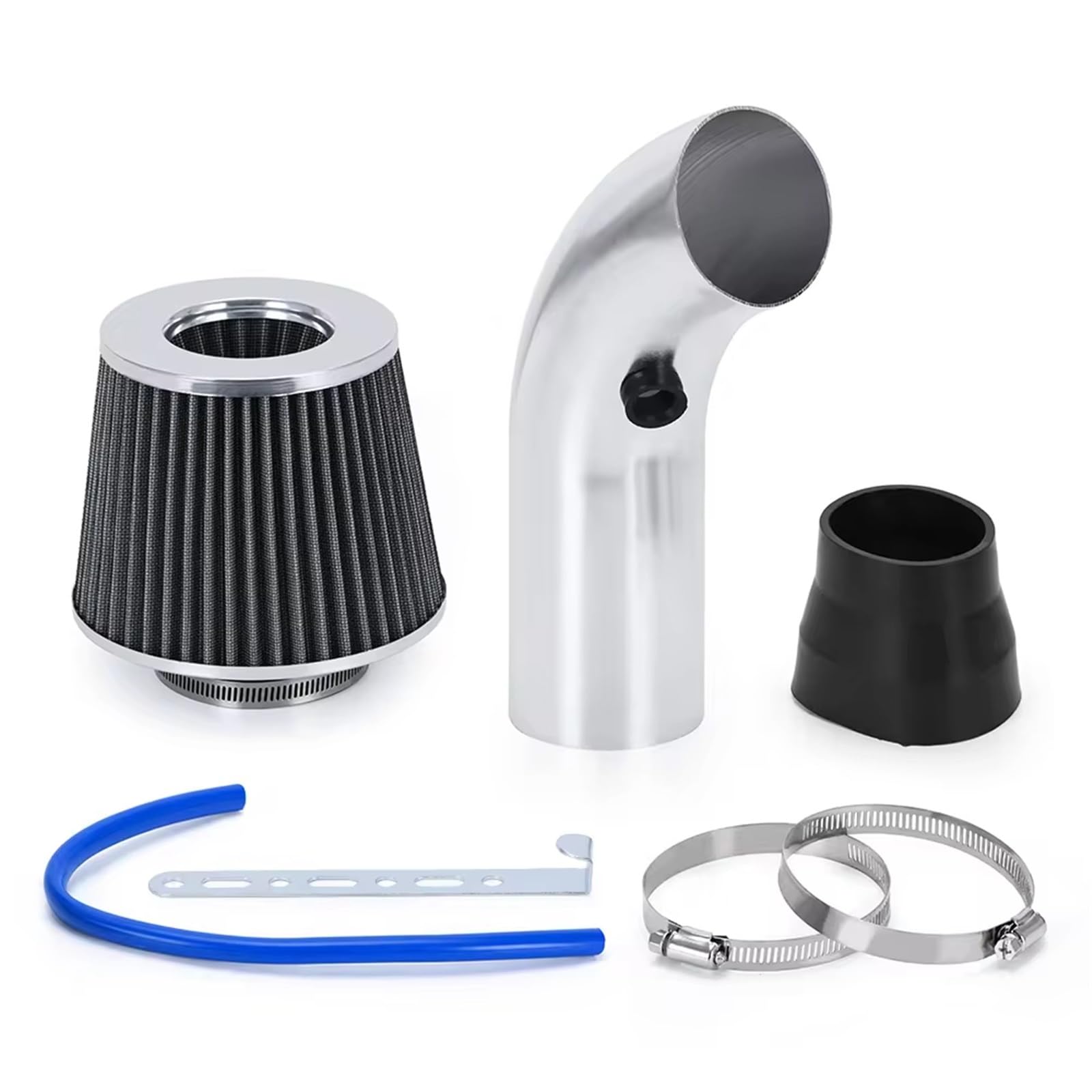 Auto Lufteinlass Ansaugschlauch 3 "76mm Universal-Luftfilter Und Kaltluftansaugrohr Turbo-Ansaugrohr-Kit Mit Luftfilterkegel VR-AIT28+IMK14 Auto Ansaugrohr(Silver B) von SPUFKGE