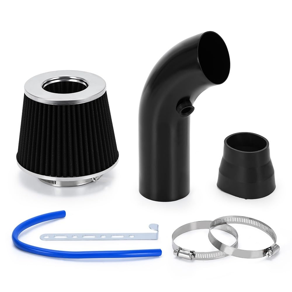 Auto Lufteinlass Ansaugschlauch Universeller 3-Zoll-76-mm-Luftfilter Und Kaltluftansaugrohr-Turbo-Ansaugrohr-Kit Mit Luftfilterkegel PQY-AIT28+IMK14 Auto Ansaugrohr(Black B) von SPUFKGE