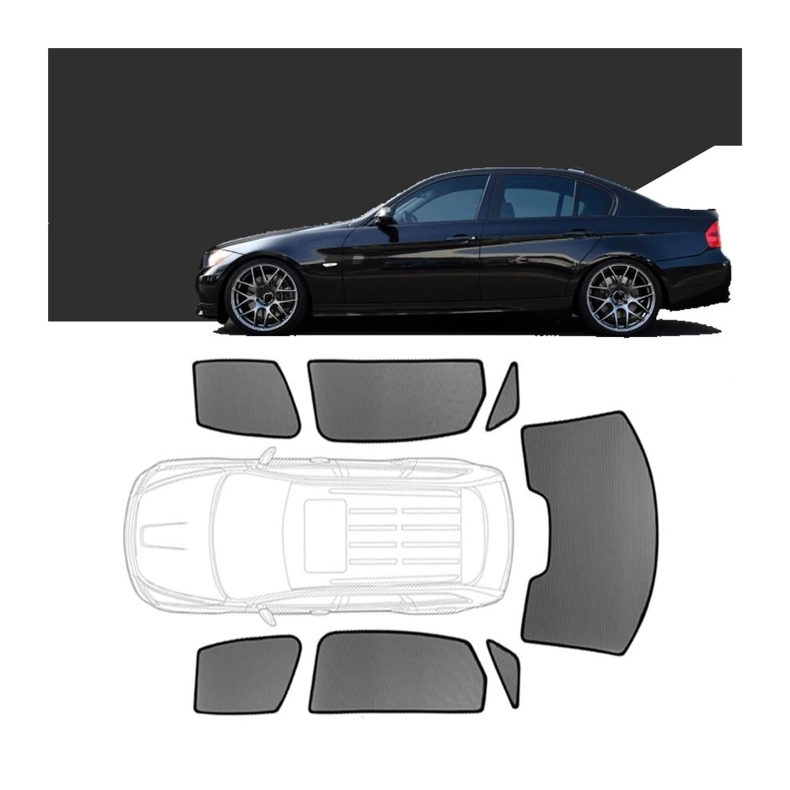 Autofenster Für 3er Limousine E90 2005–2014, Individueller Magnetischer Autofenster-Sonnenschutz-Vorhang, Netz-Frontscheiben-Rahmenvorhang Schiebedach Sonnenschirm(5PCS Set) von SPUFKGE