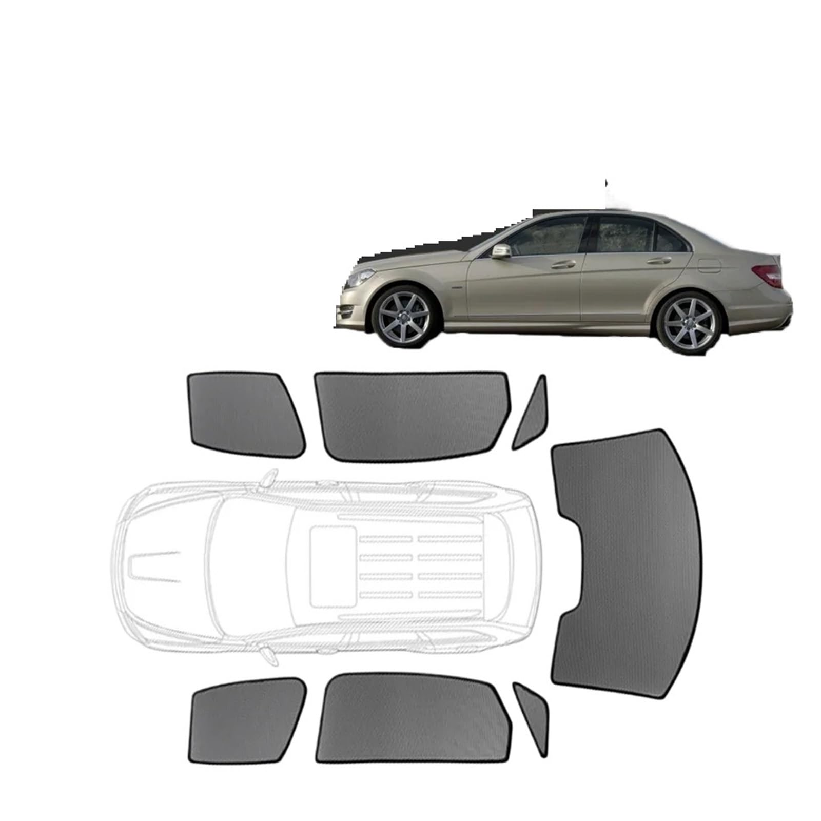 Autofenster Für Benz C-Klasse Limousine W204 2007–2013, Individueller Magnetischer Autofenster-Sonnenschutz-Vorhang Für Die Frontscheibe, Netzrahmen-Vorhang Schiebedach Sonnenschirm(2PCS Front) von SPUFKGE