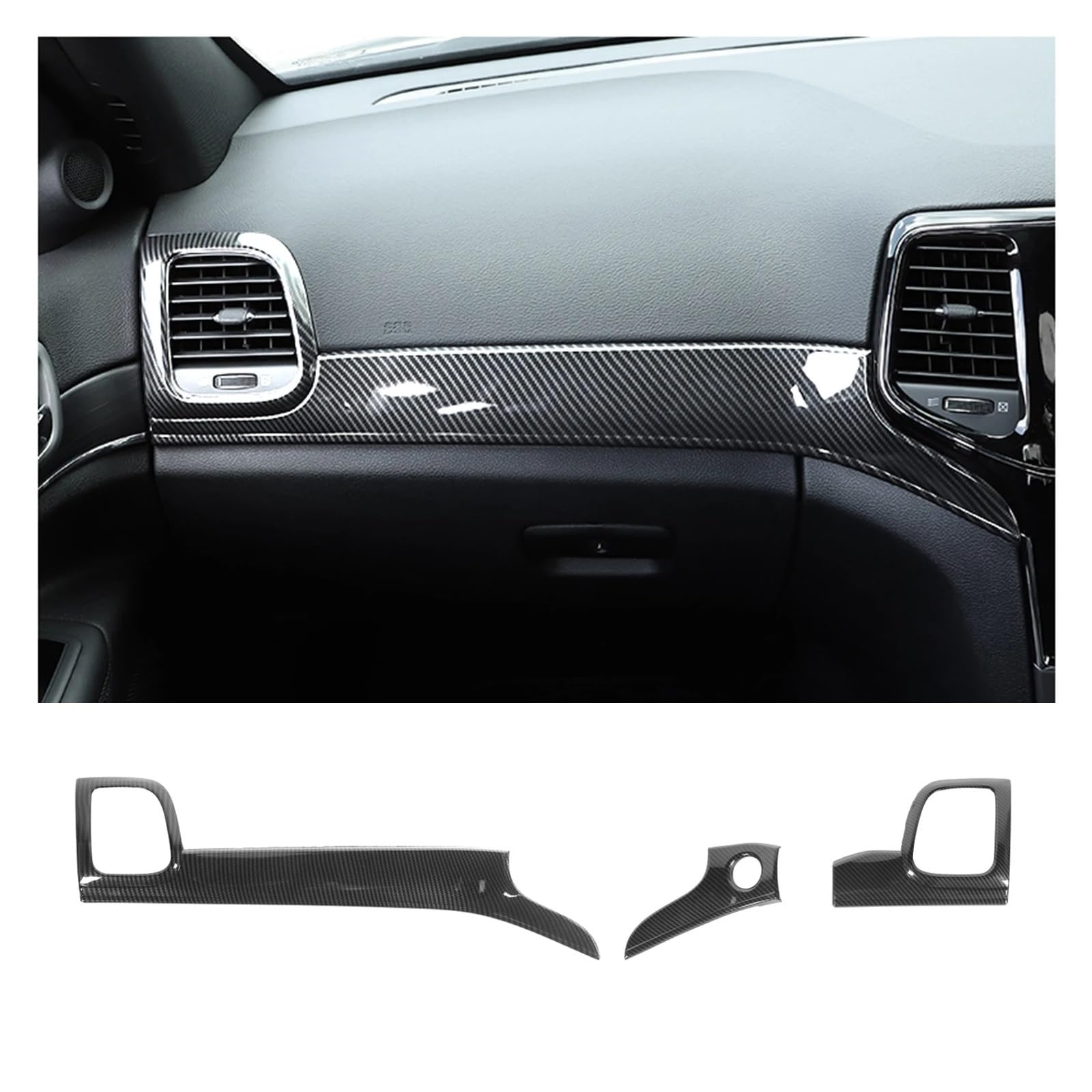 Für Jeep Für Grand Für Cherokee 2011-2020 Innen Zubehör Linkslenker Auto Center Konsole Dekoration Panel Innere Tür Griff Trim Auto Innendekoration Interieur Dekor(LHD 3PCS) von SPUFKGE