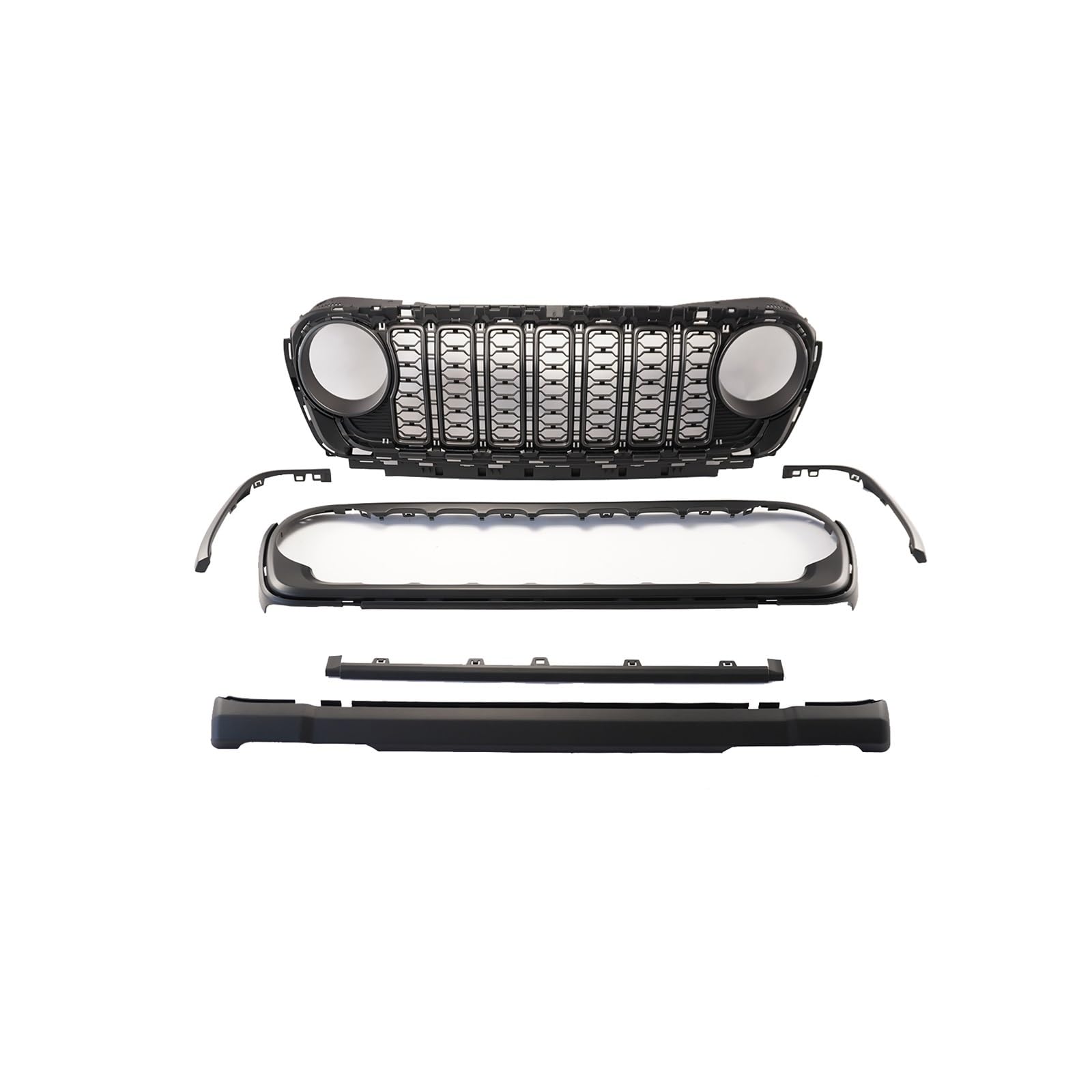 Grill Front Auto Für Jeep Für Wrangler JL JT 2018 2019 2020 2021 2022-2024 Frontstoßstangengitter Außenzubehör Ohne Kameraloch Silber Mattschwarz Doppelsteg Nieren Vorne Grill(Matt-schwarz) von SPUFKGE