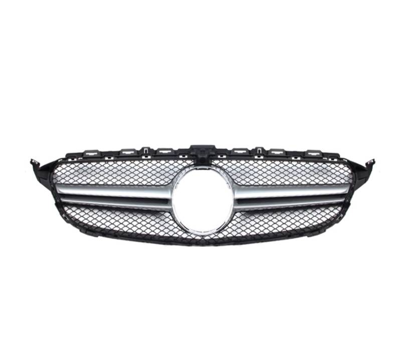 Grill Front Für Benz C-Klasse W205 2014-2018 Autozubehör Frontgrill Mittelnetz Grills Montage Rahmenabdeckung Dekorationsteile Doppelsteg Nieren Vorne Grill(with Camera Silver B) von SPUFKGE