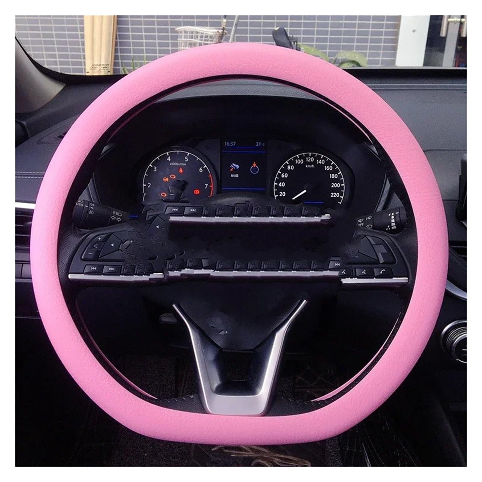 Lenkradbezug Auto Auto Sommer Universal Silikon Lenkrad Abdeckung Elastische Handschuh Abdeckung Textur Weiche Multi Farbe Auto Dekoration DIY Zubehör Lenkradhüllen(Rosa) von SPUFKGE