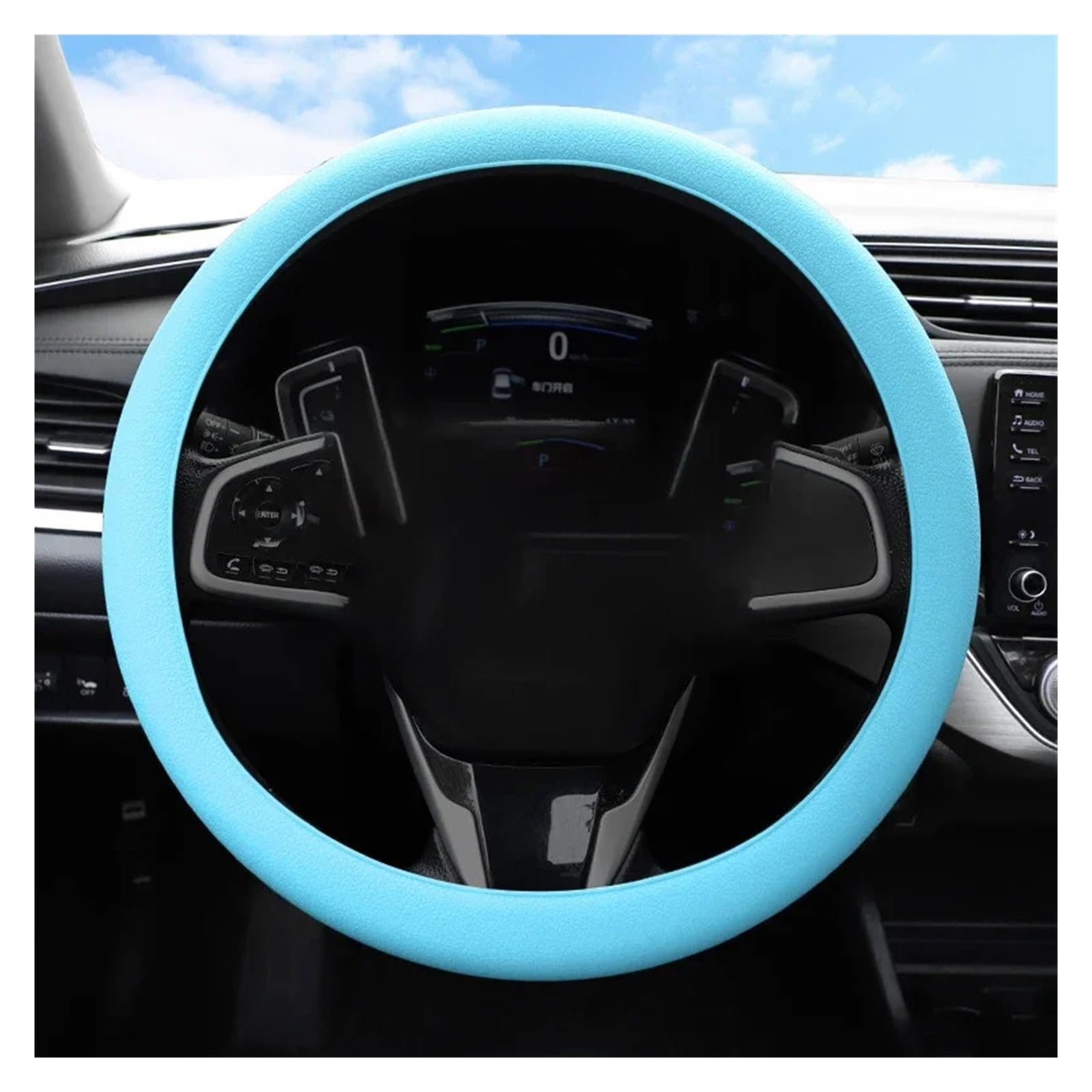 Lenkradbezug Auto Auto Sommer Universal Silikon Lenkrad Abdeckung Elastische Handschuh Abdeckung Textur Weiche Multi Farbe Auto Dekoration DIY Zubehör Lenkradhüllen(Sky Blue) von SPUFKGE