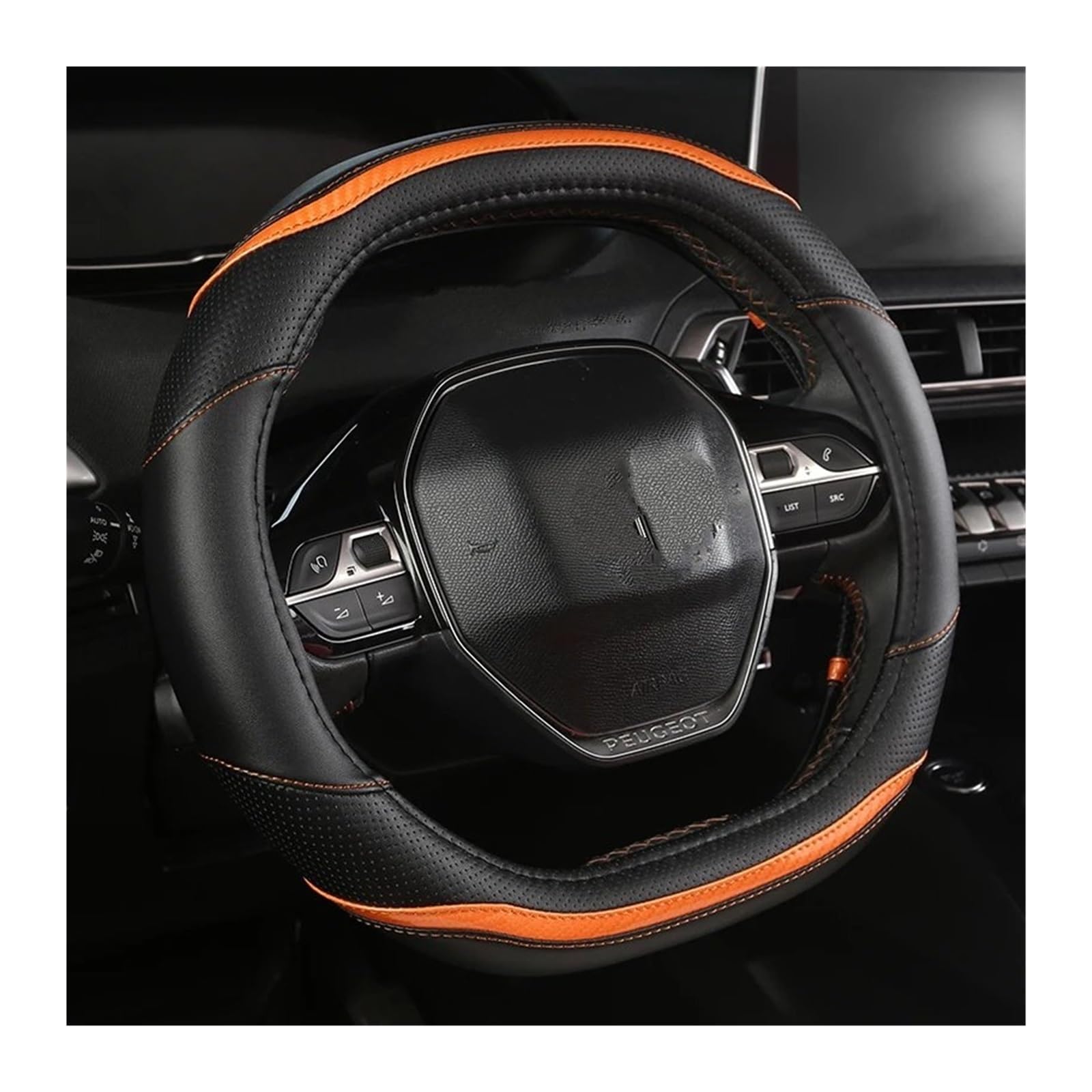 Lenkradbezug Auto Für Peugeot 2008 2019 2020 E2008 2020 Auto Lenkrad Abdeckung Carbon Faser + PU Leder Auto Zubehör Innen Coche Lenkradhüllen(Orange) von SPUFKGE