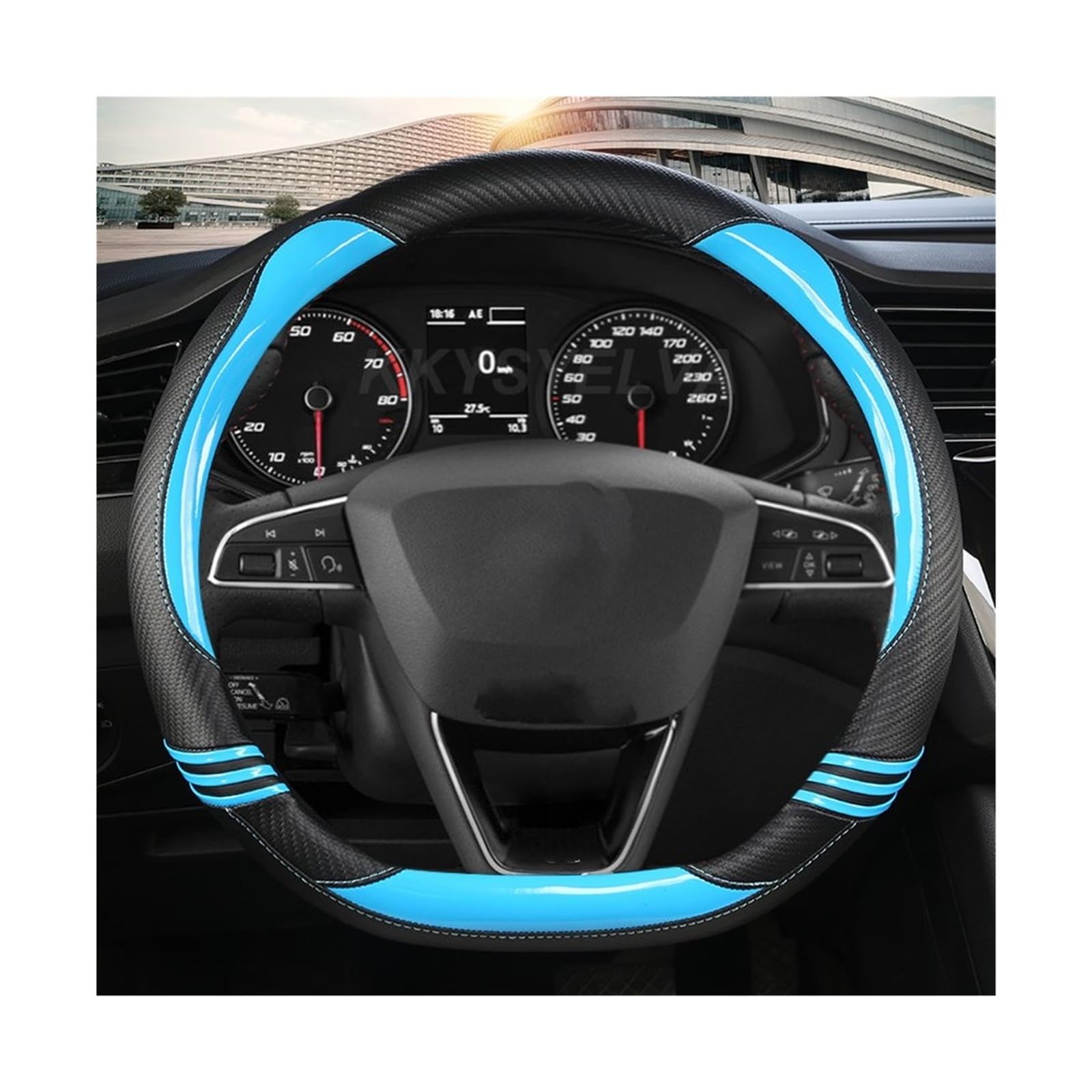 Lenkradbezug Auto Für Sitz Für Leon 5F Mk3 2013-2022 Ibiza 6J 2022 Tarraco Arona Ateca Alhambra Carbon Faser Auto Lenkrad Abdeckung Auto Zubehör Lenkradhüllen(Blue D Shape) von SPUFKGE