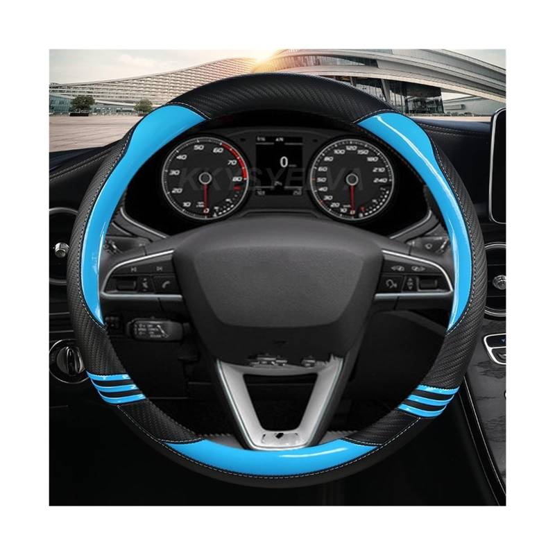 Lenkradbezug Auto Für Sitz Für Leon 5F Mk3 2013-2022 Ibiza 6J 2022 Tarraco Arona Ateca Alhambra Carbon Faser Auto Lenkrad Abdeckung Auto Zubehör Lenkradhüllen(Blue O Shape) von SPUFKGE