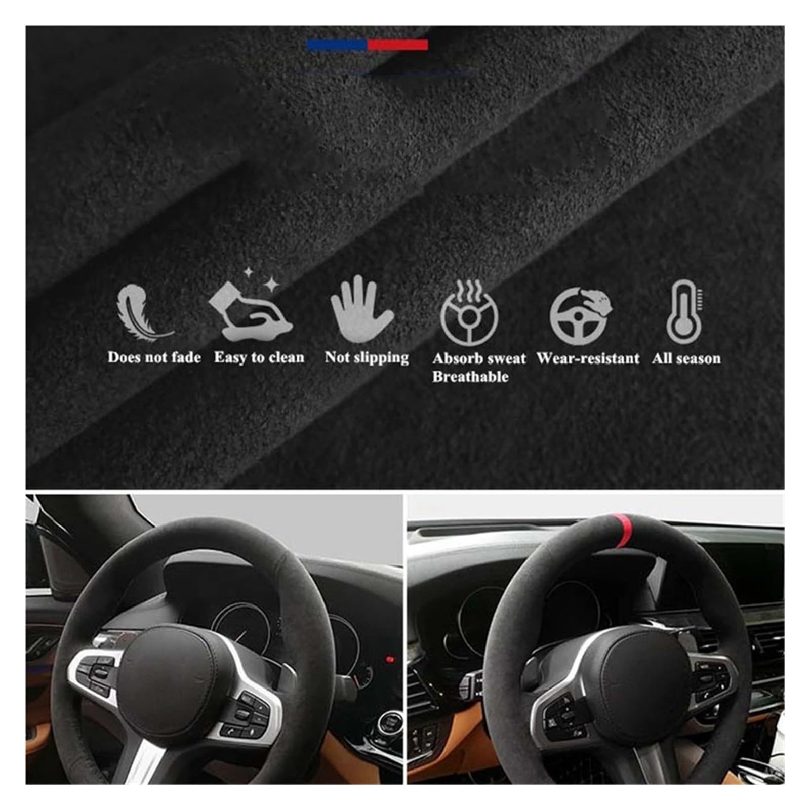 Lenkradbezug Auto Für VW Für Golf 7 GTI Für Polo Für GTI Für Scirocco 2015 2016 Für Golf R Für MK7 Auto Lenkrad Abdeckung Schwarz Echtes Leder Wildleder Lenkradhüllen(Style 11) von SPUFKGE