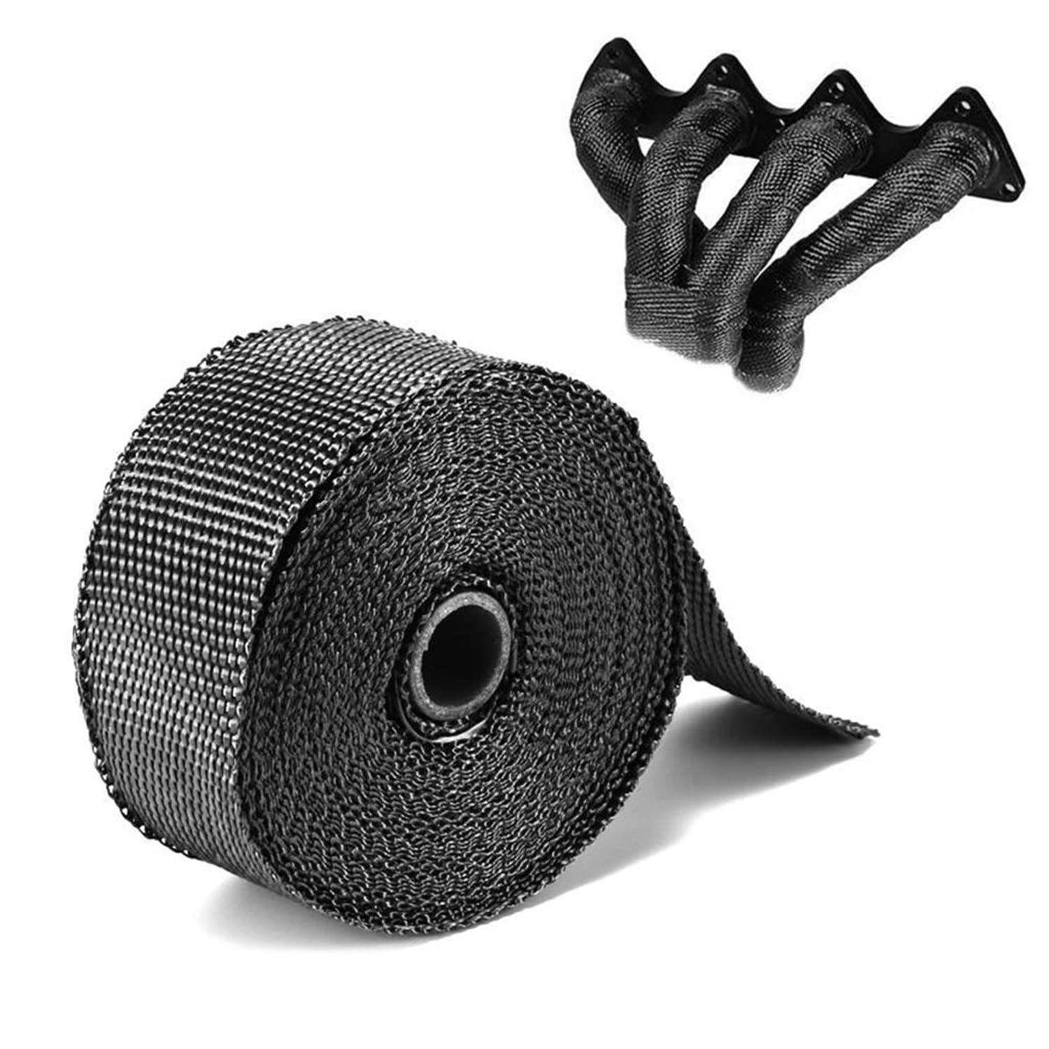 Hitzeschutzband 1 Stück Motorrad Schalldämpfer Thermoband Auspuff Header Heat Wrap Krümmer Isolierung Rollenbeständig mit Edelstahlbändern 5cm * 5M / 10M / 15M Auspuff Hitzeschutzband(5cm 10M Black) von SQIANKUN