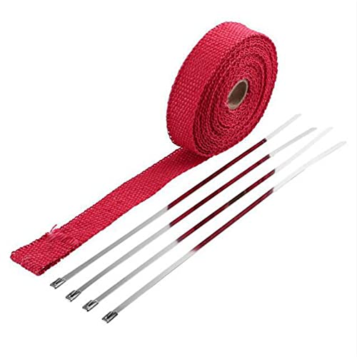 Hitzeschutzband 5M Auto Motorrad Auspuff Wrap Rohr Header Heat Wrap Turbo Mainfold Hitze Auspuff Thermal Wrap Tape Edelstahl Krawatten Auspuff Hitzeschutzband(Red) von SQIANKUN