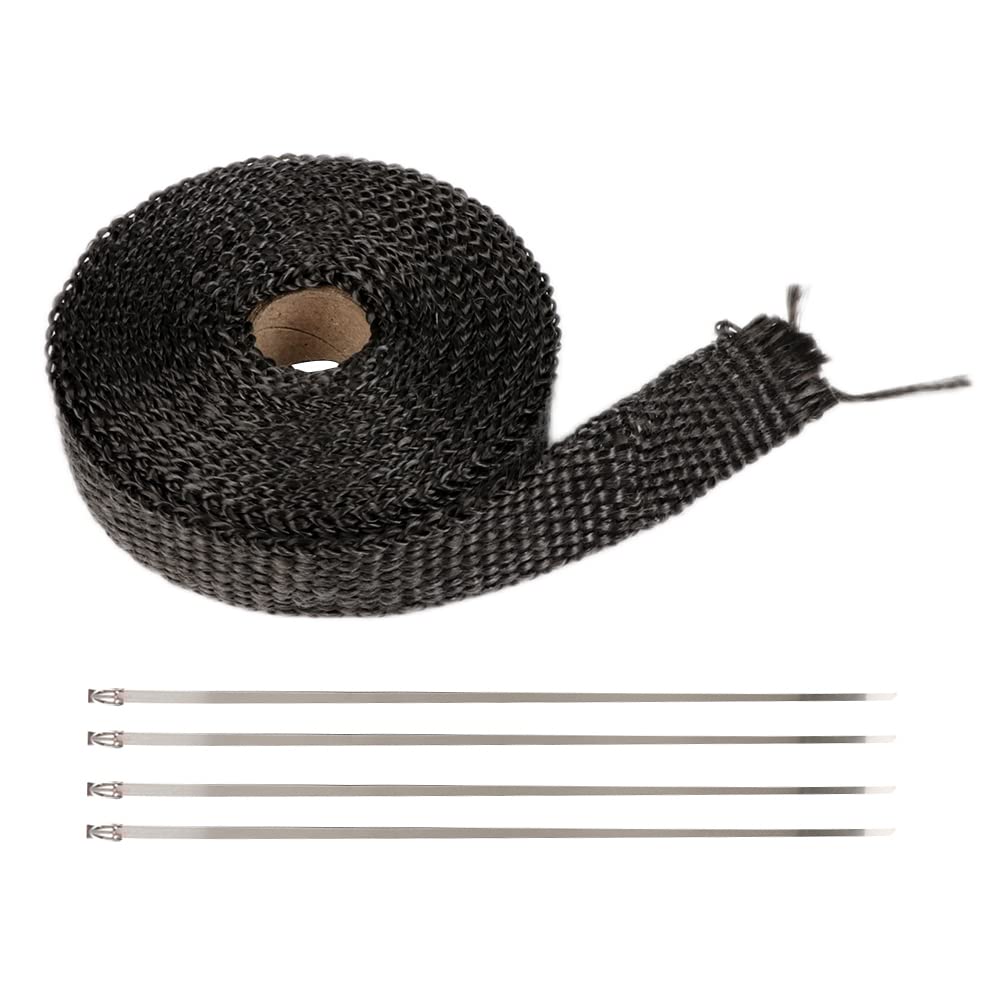 Hitzeschutzband Auspuff Wärmeband Thermoband Fiberglas Wärmeband Krümmer Isolierung Rolle Beständig Mit Edelstahlbändern 5M*2.5cm Auspuff Hitzeschutzband(Noir) von SQIANKUN