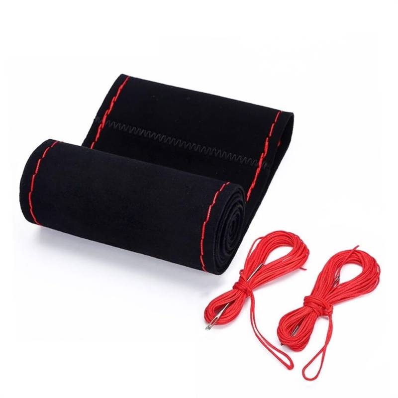 Lenkradbezug Pelz-Lenkrad-Abdeckung for Auto Universal 38cm geflochtene Auto-Lenkrad-Schutzabdeckung Leder Anti-Rutsch-Innenteile Lenkrad BezüGe(Style 1-Red Thread) von SQIANKUN