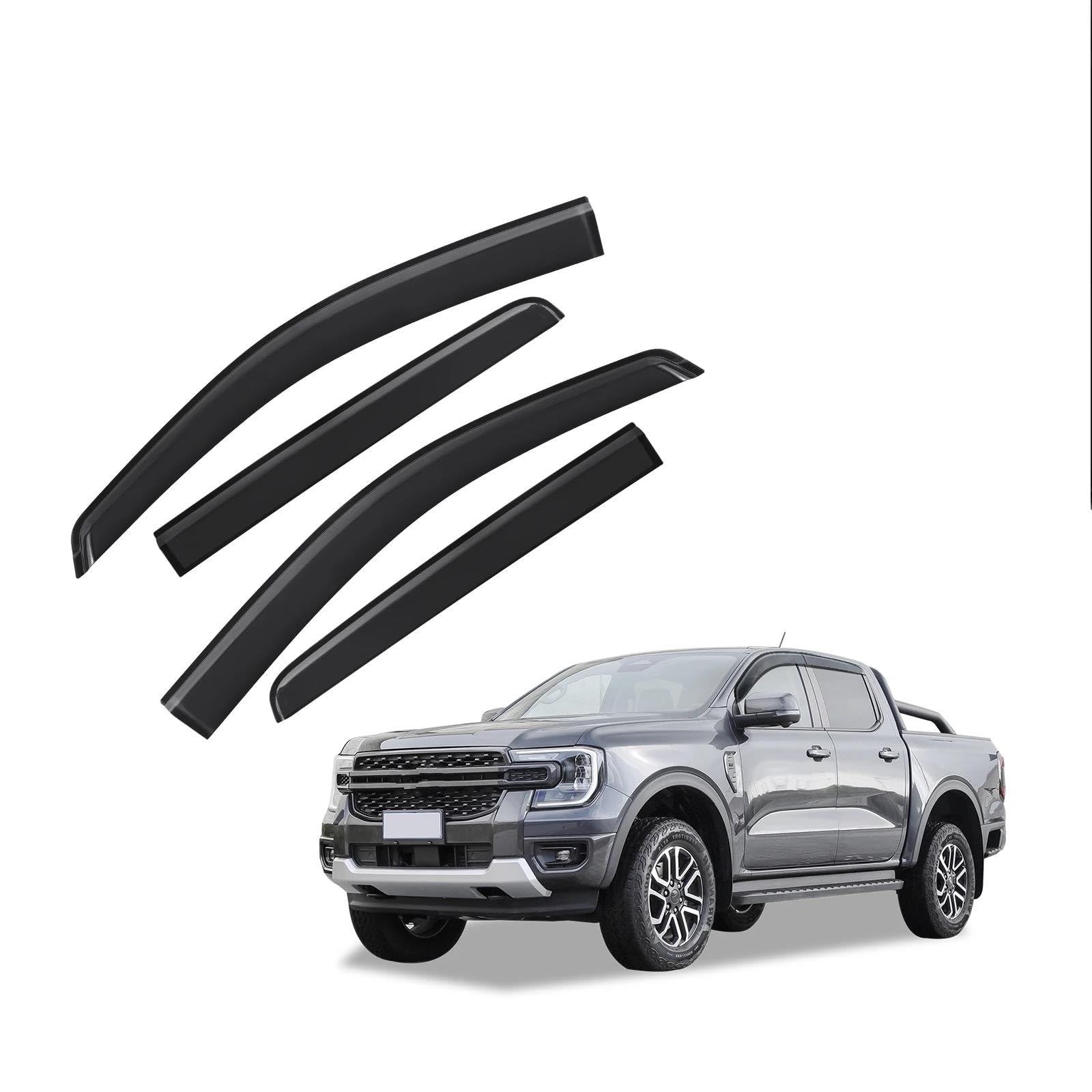 Seitenscheiben-Windabweiser Fenstervisier Wetterschutz Für Ford Für Ranger T9 2023 Für Wildtrak Für Sport XLT XLS XL Doppelkabine Auto Regenabweiser von SQIFBA