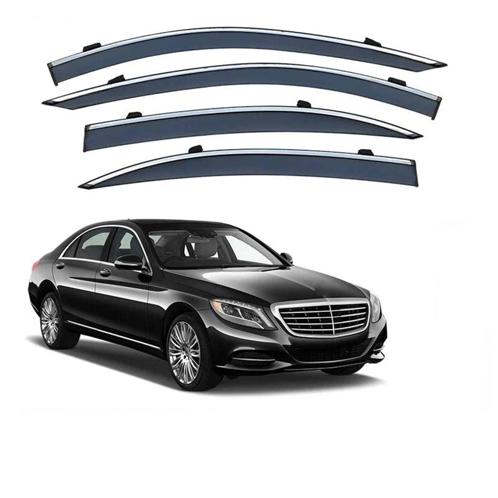 Seitenscheiben-Windabweiser Für Benz Für S KLASSE Für W222 2014-2020 Fenster Visor Vent Shades Ventvisor Wind Visiere Regen Schutz Auto Regenabweiser(PC Stainless Steel) von SQIFBA