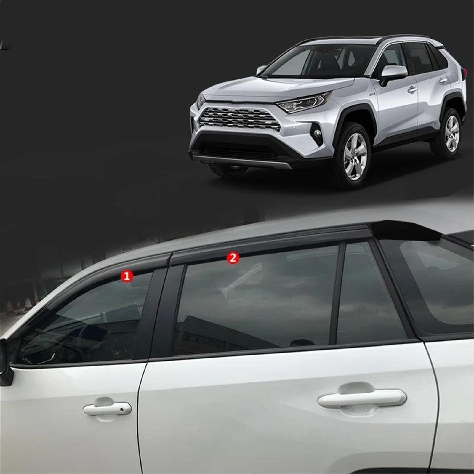 Seitenscheiben-Windabweiser Für Toyota Für RAV4 2020 Chrom Fenster Trim Fenster Visiere Wetterschutz Wind Regen Schutz Shades Auto Regenabweiser(Black 4) von SQIFBA