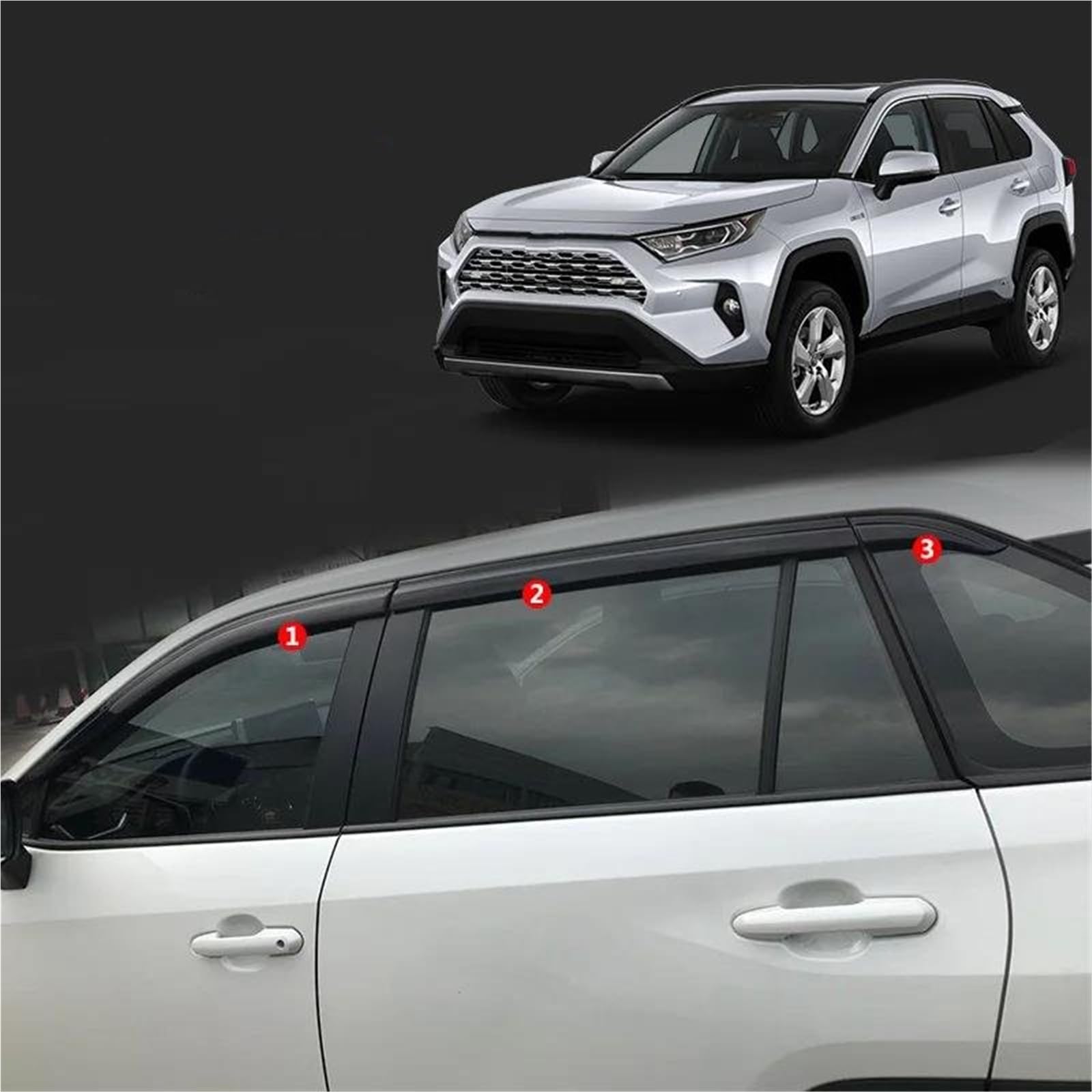 Seitenscheiben-Windabweiser Für Toyota Für RAV4 2020 Chrom Fenster Trim Zubehör Fenster Visiere Wetterschutz Wind Regen Schutz Shades Auto Regenabweiser(Black 6) von SQIFBA