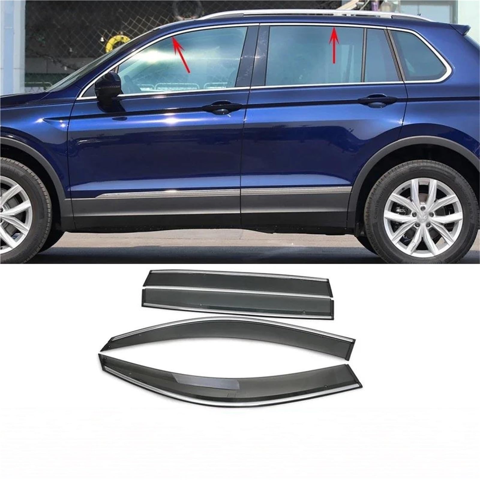 Seitenscheiben-Windabweiser Für VW Für Tiguan 2017-2021 Fenster Visier Windabweiser Sonnenschutz Regenschutz Schild Markise Unterstand Auto Regenabweiser von SQIFBA