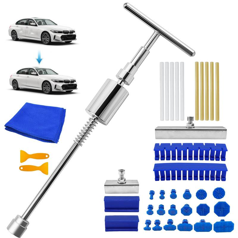 34 Stücke Auto Reparatur Ausbeulwerkzeug Lackfreies Dent Puller Set, Auto Dellen Reparaturset, Dellen Reparaturset Ausbeulwerkzeugset, für Fahrzeug Dellen von SQLJYU