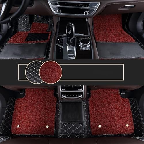 Fußmatte Pkw 7 Sitze Custom Doppel Schicht Auto Fußmatten Für Mercedes Für Benz EQB 2021 2022 2023 Auto Zubehör Pads Fuß Teppich Auto Leder Fussmatten(Black beige red Coil) von SQRHDF