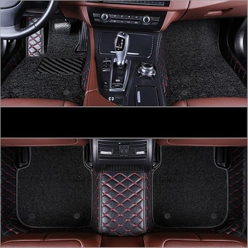 Fußmatte Pkw Auto Fußmatten Für Maserati Für Quattroporte 2013-2016 2017 Doppel Schicht Auto Fuß Pads Benutzerdefinierte Teppich Innen Auto Leder Fussmatten(Black-Red-Black) von SQRHDF