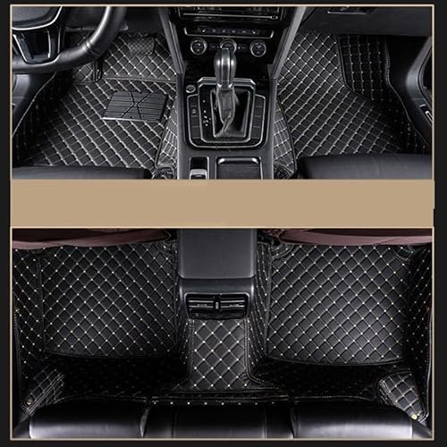 Fußmatte Pkw Diamant-Karierte Auto-Fußmatte Für Citroen C2 C3 C4 Für Cactus C5 C5 Für AIRCROSS C6 DS3 DS4 DS5 DS7 Autoteile Auto Leder Fussmatten(Schwarzbeige) von SQRHDF