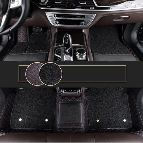 SQRHDF Fußmatte Pkw 7 Sitze Custom Doppel Schicht Auto Fußmatten Für Mercedes Für Benz EQB 2021 2022 2023 Auto Zubehör Pads Fuß Teppich Auto Leder Fussmatten(Black red Black Coil) von SQRHDF