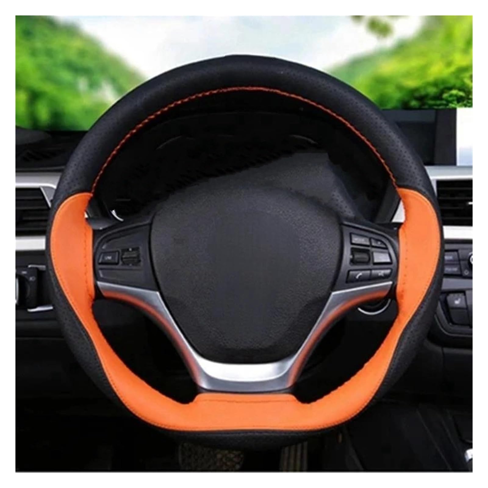 Lenkradbezug DIY 38 cm Lenkrad Weiche Faser Leder Anti-Rutsch Auto Lenkradbezug Auto Mit Nadel und Faden Innenausstattung Auto Lenkradabdeckung(Orange) von SQYHGJ