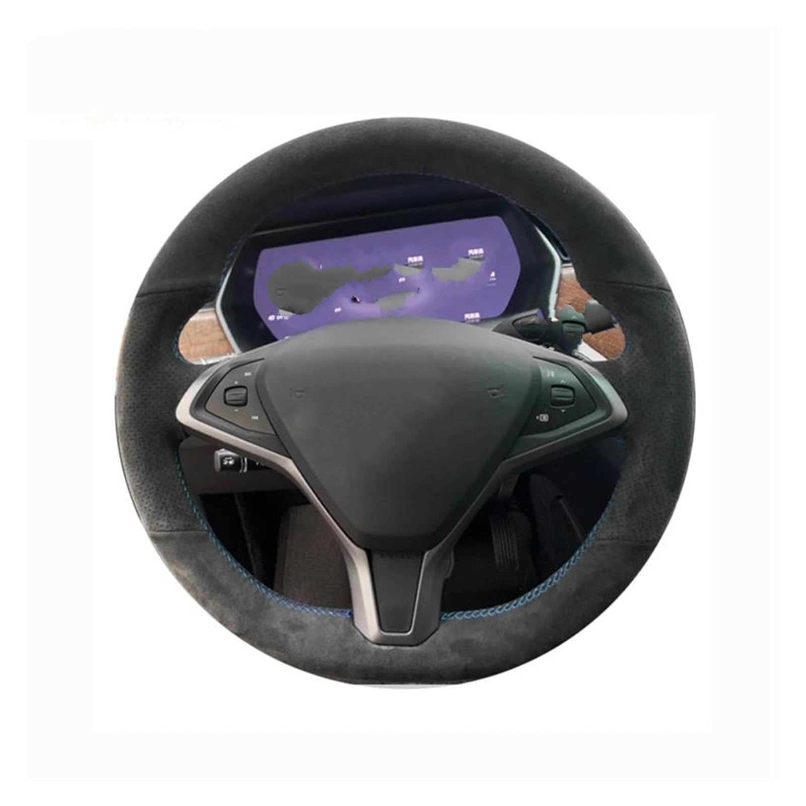 Lenkradbezug Handgenähte Schwarze Wildleder-Autolenkradabdeckungen Aus Echtem Leder Für Tesla Für Model S/X 2016–2020 Auto Lenkradabdeckung(Grey) von SQYHGJ