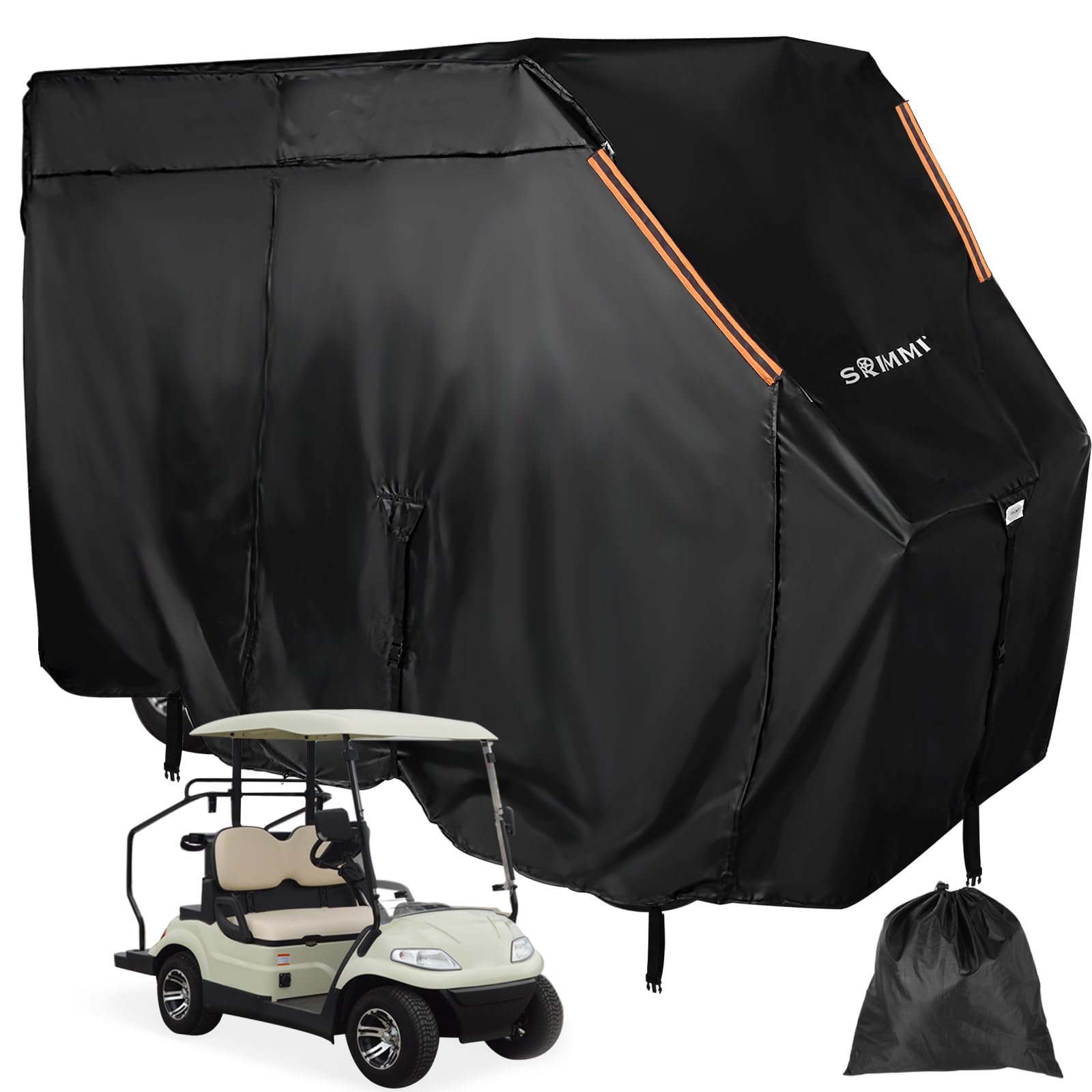 Golfwagen Abdeckung,4 Passagier Golf Cart Storage Cover,420D Outdoor-Schutz Abdeckung mit Belüftungsschlitzen und 3 Reißverschlusstüren,Wasserdicht,Outdoor-Schutz,Passend für EZGO, Club Car, Yamaha von SRIMMIT