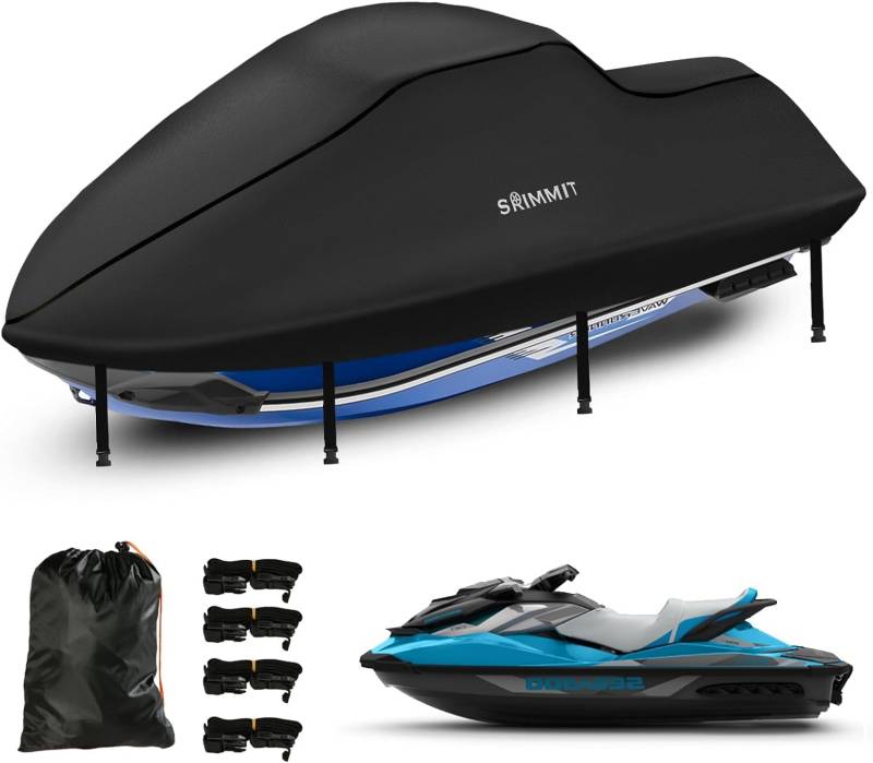 Jet Ski Abdeckung Seadoo,420D Jet Ski Bootspersenning,Nanosilberbeschichtung,2 Belüftungsöffnungen,Wasserdicht, Staubdicht,UV-beständig,für den Außenbereich(von Motorbootlänge 243–259CM, Schwarz) von SRIMMIT