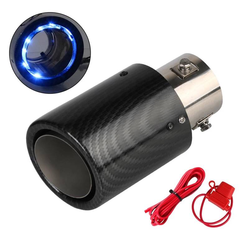 Schalldämpfer Endrohr Auto Auspuff Schalldämpfer Flammend Leuchtend Mit LED Licht Motorrad Schwanz Vent Carbon Fiber Universal 63-65mm Endrohre(Blue Light A) von SRKATI