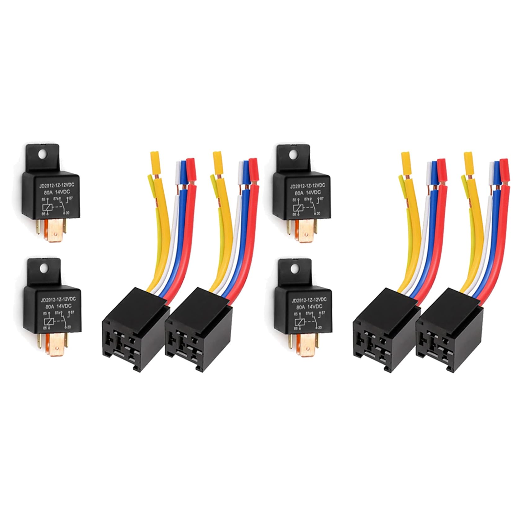 SRMAN 2X Auto-Relais mit Kabelbaum, 5-Poliges 80-A-Relais EIN/Aus, Normalerweise Offener SPDT-Relaissockelstecker JD2912-1Z-12VDC 80A 14VDC von SRMAN