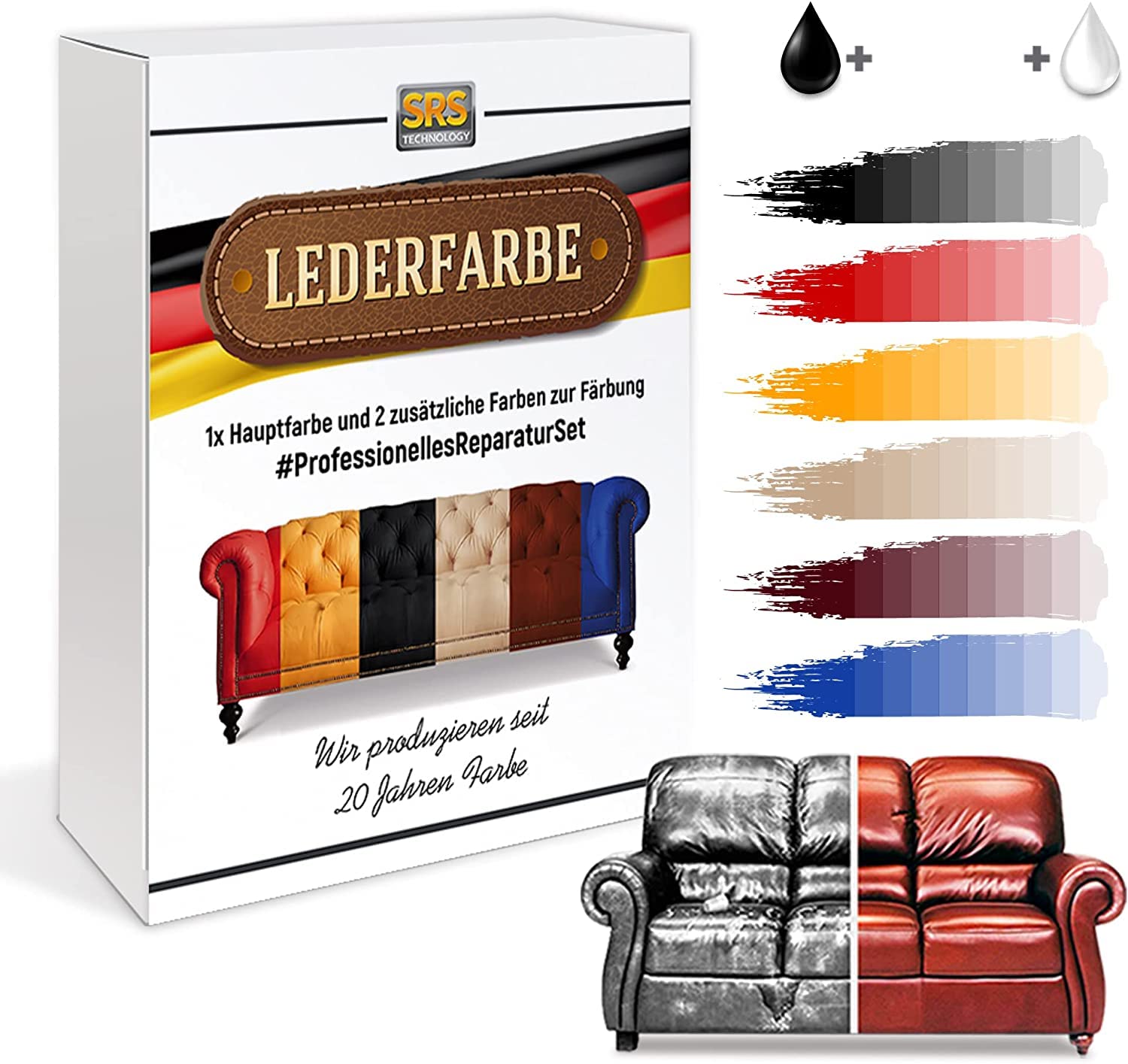 SRS TECHNOLOGY Leder Reparatur Set für Sofas Professionelle Restaurierung und Leder Färben von Echtleder und Kunstleder (nur Farbe, Braun, 300ml) von SRS TECHNOLOGY