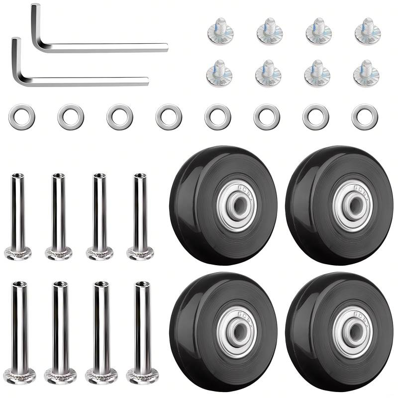 SRTSTR 4 Stück Kofferrollen Ersatzrollen 50mm x 18mm,Koffer Ersatzrollen Gummi Ersatzrollen für Koffer, Koffer Räder mit Achsen Schraubenschlüssel Reparatur Set für Trolley Gepäckkoffer von SRTSTR