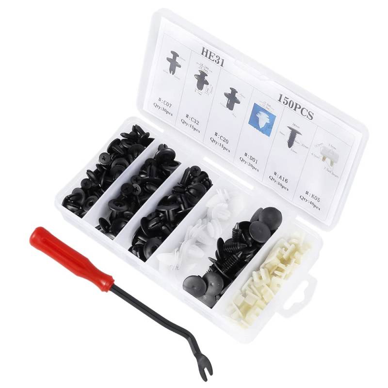 SRunDe 150 Stück Auto Befestigung Clips aus Nylon Auto Reparatur Nieten Set Plastikklips Set Spreiznieten mit Lösewerkzeug und Aufbewahrungsbox Universal für Autoreparatur von SRunDe