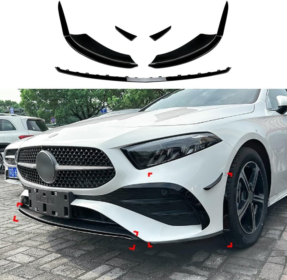 Auto Frontspoiler Für M-ercedes B-ENZ A-Class W177 Late 2023+,FrontstoßStange Diffusor Umlenker Spoilerlippe,Front Bumper Splitter Kit,Body Antikollisions Protector,B/Glossy Black von SSCOR