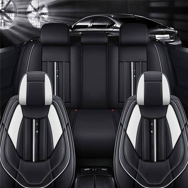 SSIMOO Auto Sitzbezüge Set Autositzbezüge für T-ROC Cabrio 2019-, Vorne Und Hinten Leder Auto-Schonbezüge Wasserdicht Zubehör Innenraum,C/Black~White von SSIMOO