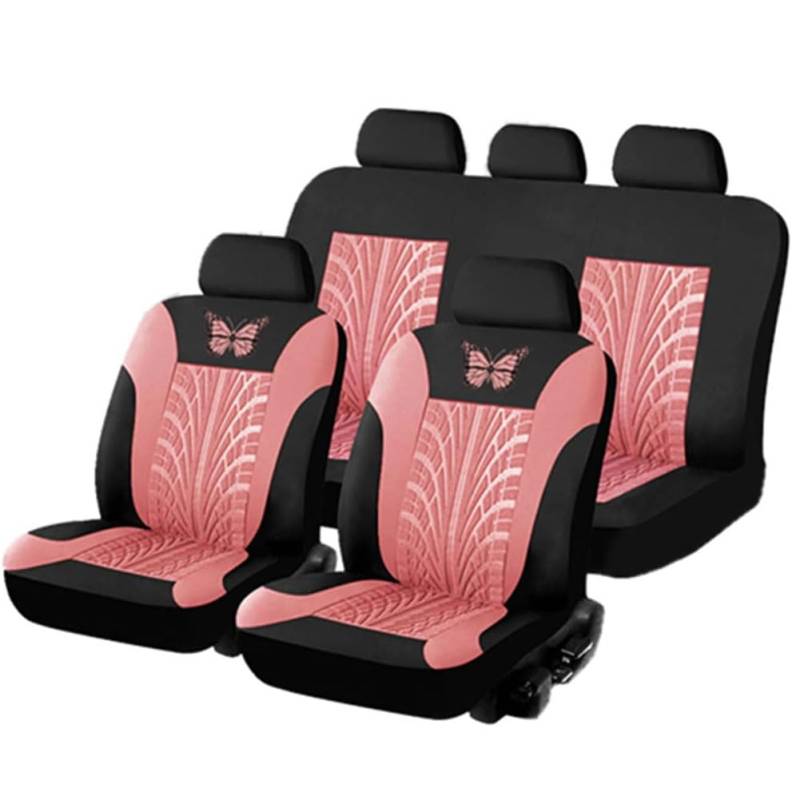 Sitzbezüge Auto Set Autositzbezüge für Toy-OTA Crown (S180) 12.Gen 2005-2009, Vorne Und Hinten Auto-Schonbezüge Stoff Sitzbezug Innenraum Zubehör,C/Pink von SSIMOO