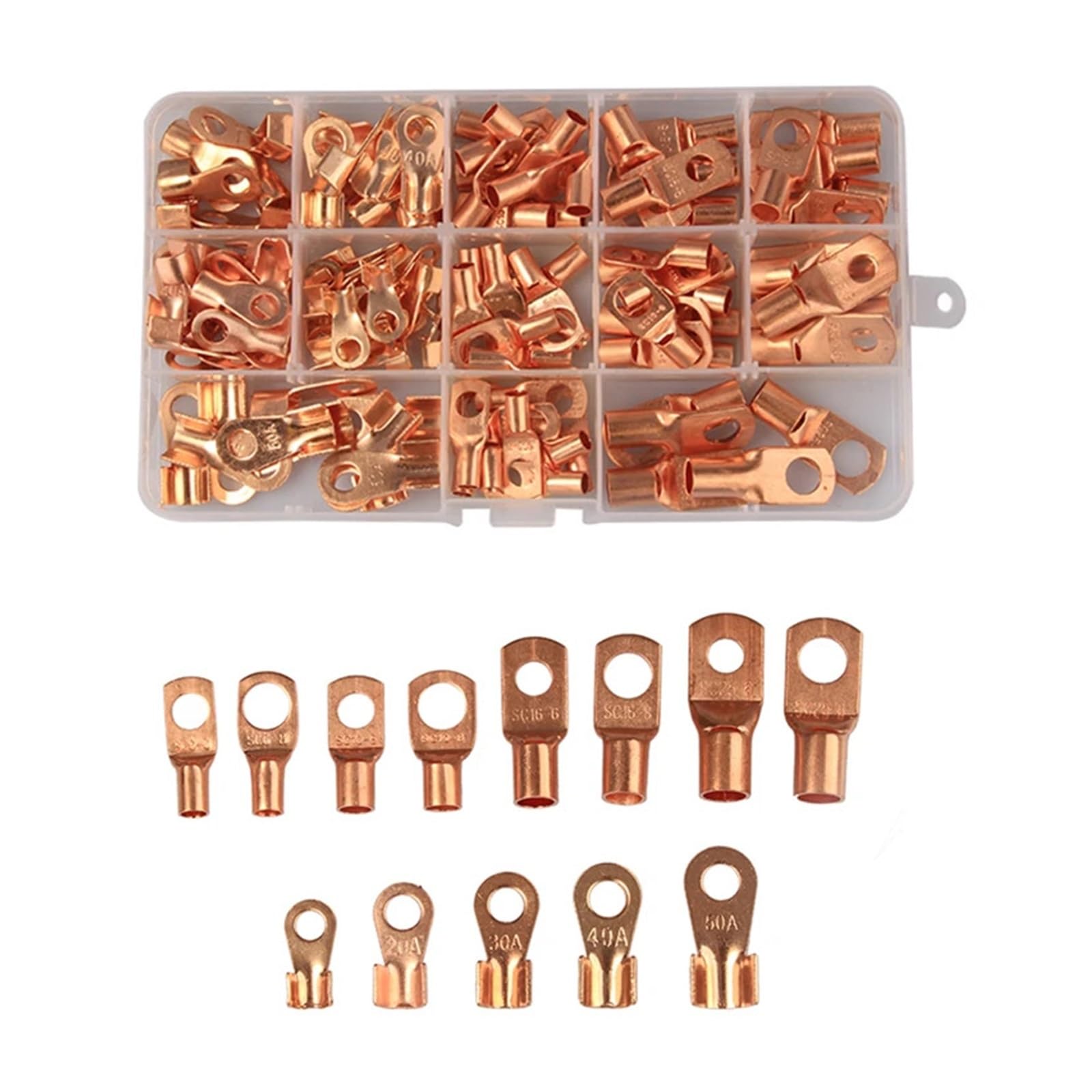 130Pcs Ring Seal Battery Wire Connectors SC Terminals lug Tinned Copper Tube Lug + OT Open Ring Type Copper Terminal Lugs von SSOPTMCB