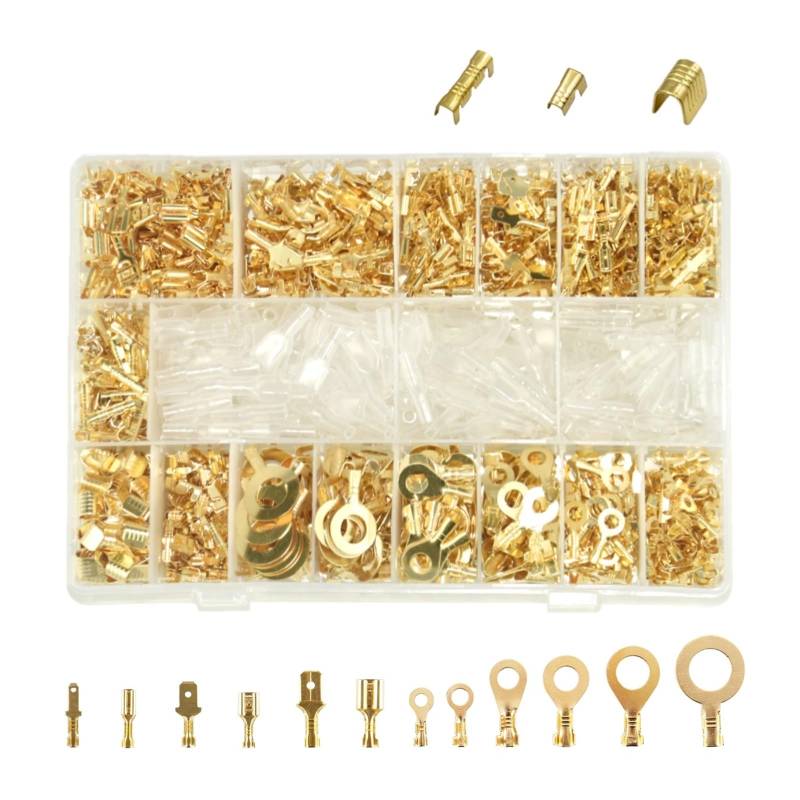 1450pcs 18 Types of Crimp Terminal Connector Gold Brass Car Speaker Repair Home Appliances Wire Connectors Kit von SSOPTMCB