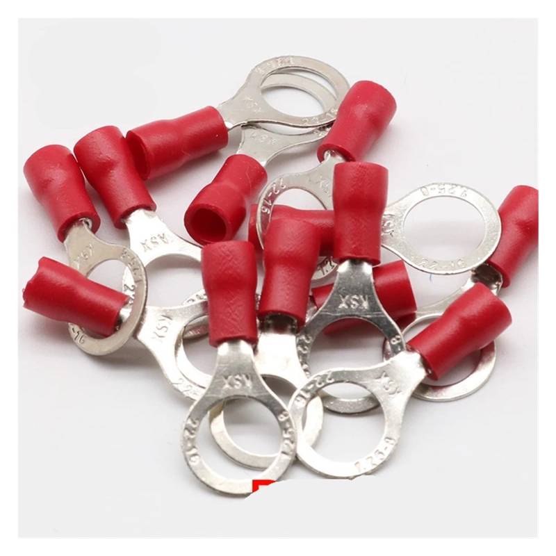 RV1.25-8 Red Circular 22-16 AWG 0.5-1.5mm2 Insulated Ring Terminal Connector Cable Wire Connector 100PCS/Pack RV1-8 RV von SSOPTMCB