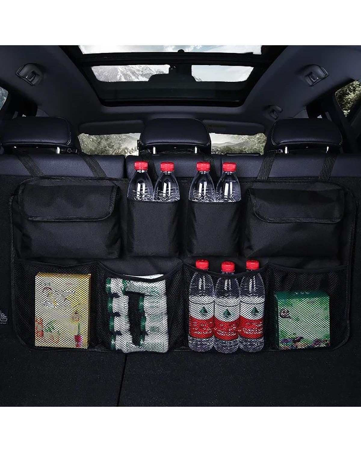 Netztasche Auto-Kofferraum-Aufbewahrungstasche, SUV-Auto-Rücksitz-Rücken-Hängetasche, Netztasche, wasserdichte Auto-Aufbewahrungsbox, Aufbewahrungsbox Auto Aufbewahrungsnetz(Black) von SSUYGF