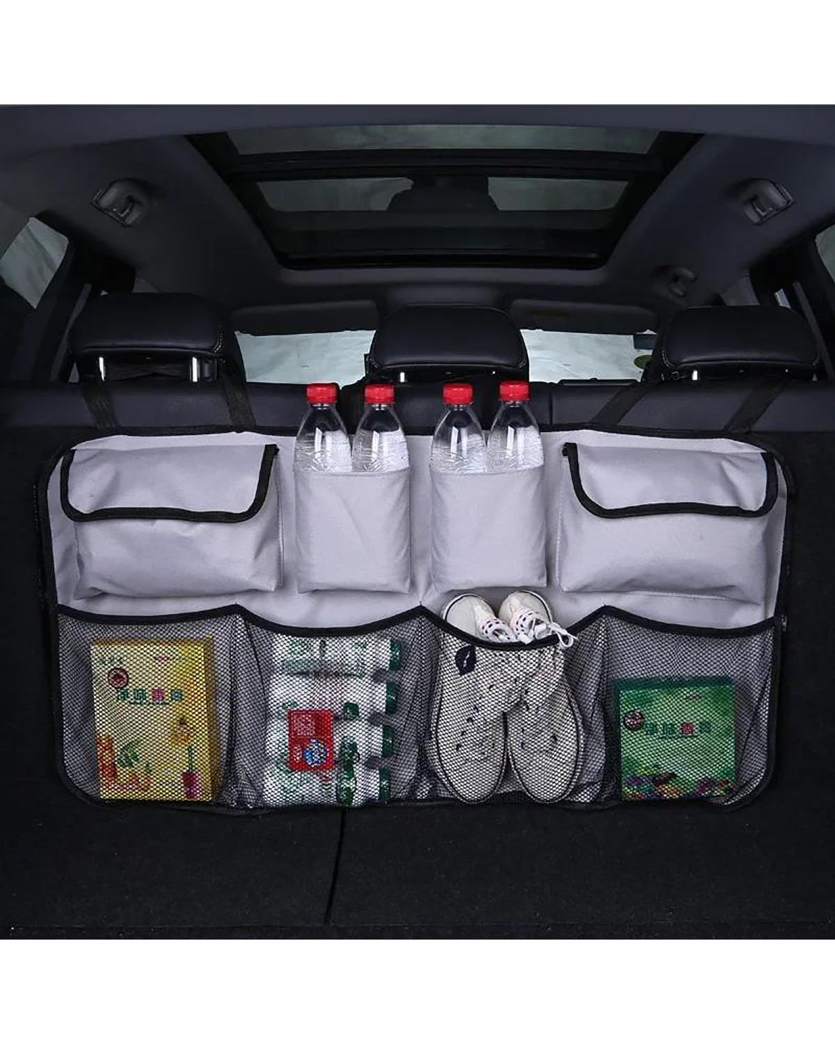 Netztasche Auto Trunk Organizer Einstellbare Rücksitz Lagerung Tasche Netto Kapazität Multi-verwenden Oxford Automobile Sitz Zurück Organisatoren Universal Auto Aufbewahrungsnetz(Grey) von SSUYGF