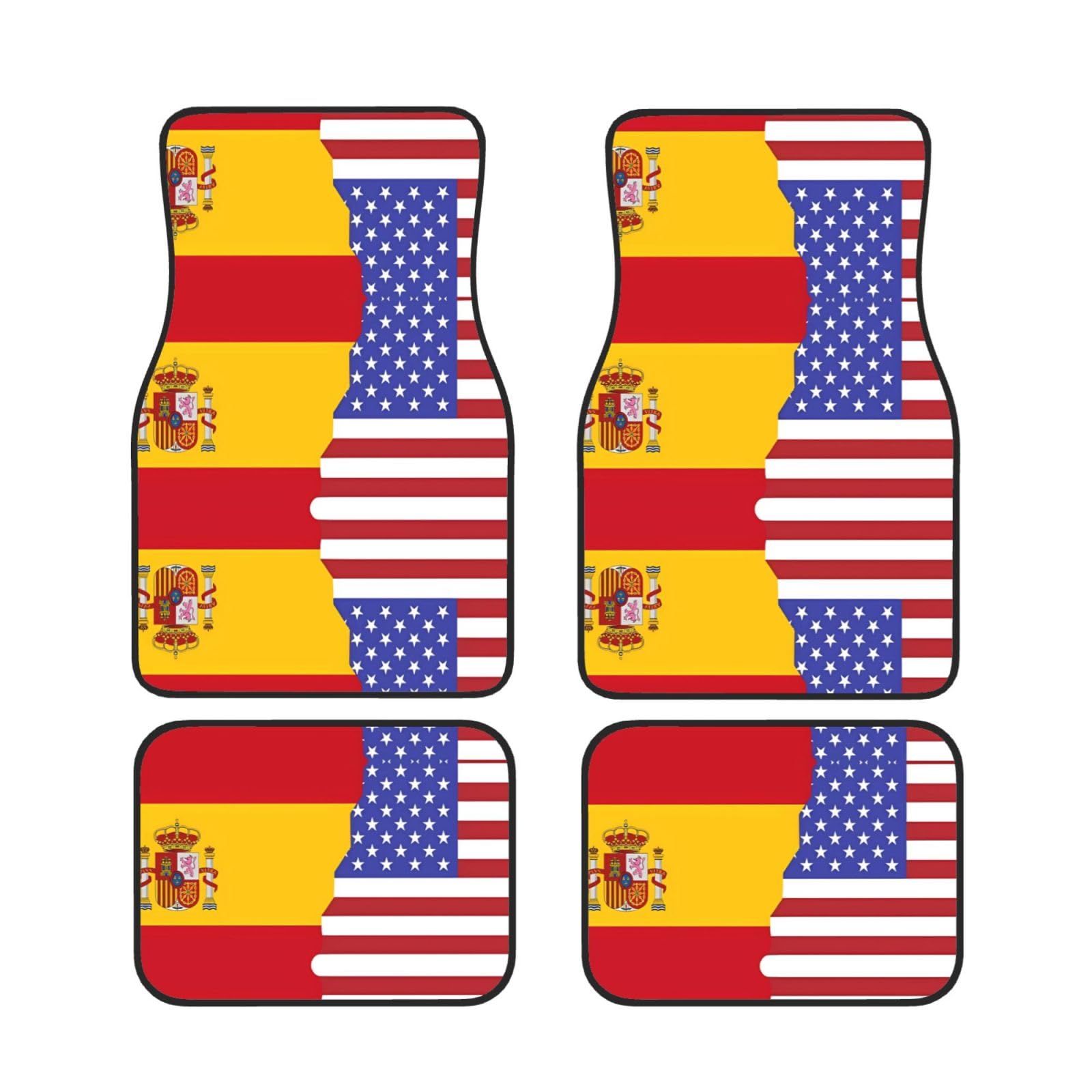 Universal American Spain Flag Print Auto Fußmatten - 4-teiliges Set, Gummi-Rückseite, passend für die meisten Autos, LKWs, SUVs, Vans von SSYGHT