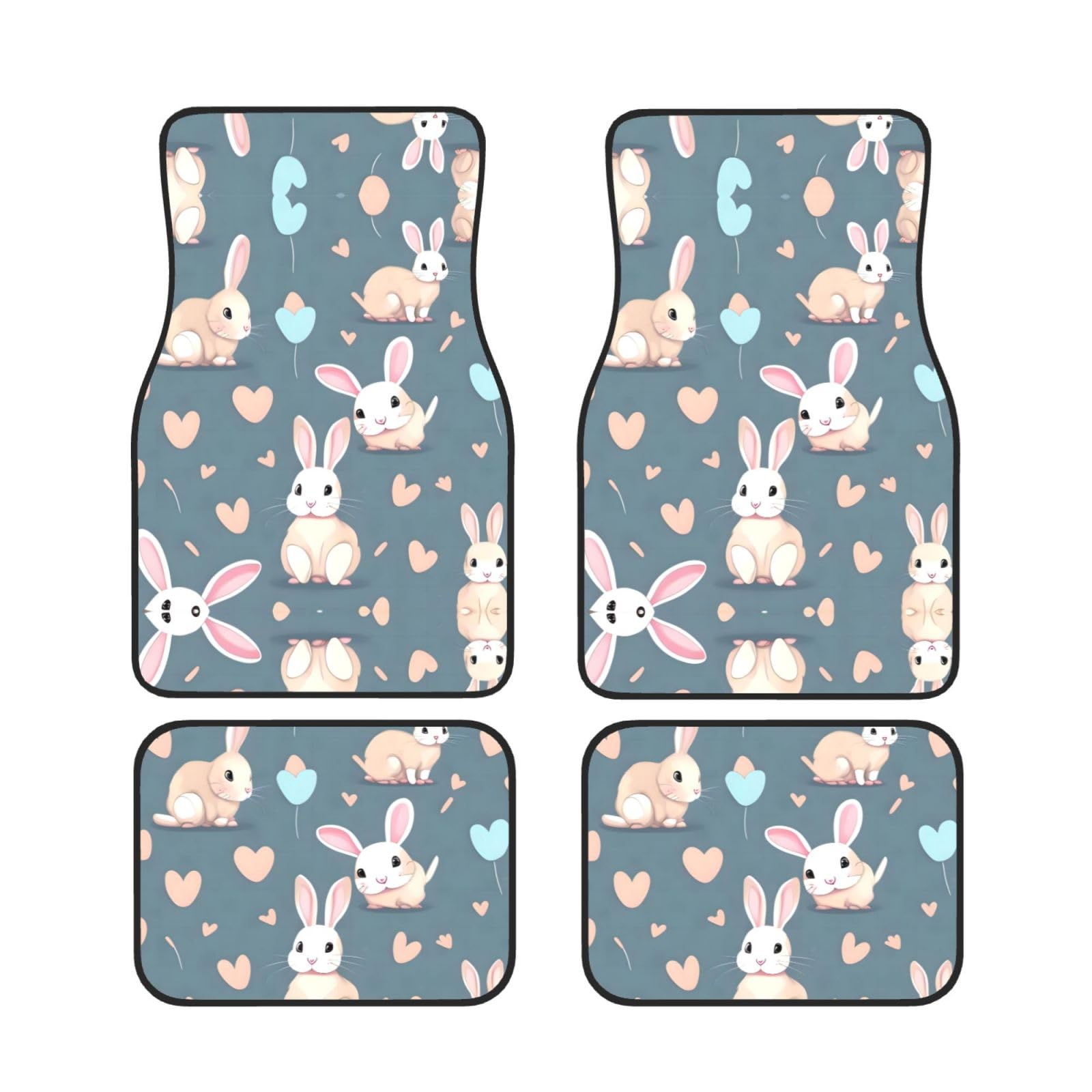 Universal Cartoon Cute Bunny Print Auto Fußmatten - 4-teiliges Set, Gummi-Rückseite, passend für die meisten Autos, LKWs, SUVs, Vans von SSYGHT