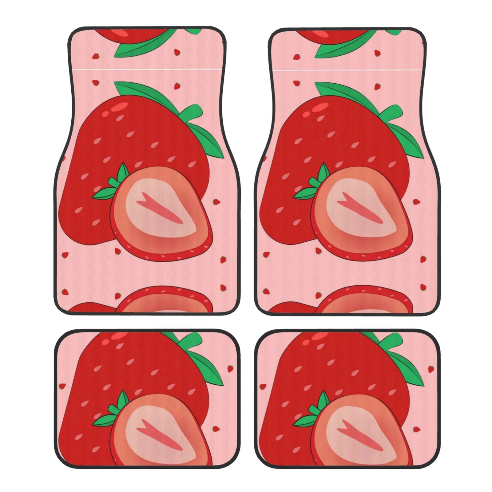 Universal Cartoon Erdbeere Druck Auto Fußmatten - 4-teiliges Set, Gummi-Rückseite, leicht zu reinigen, passend für die meisten Autos, SUVs und LKWs von SSYGHT