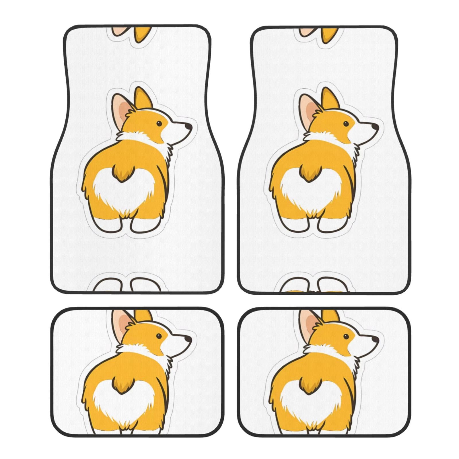 Universal Cute Corgi Butt Print Auto Fußmatten - 4-teiliges Set, Gummi-Rückseite, leicht zu reinigen, passend für die meisten Autos, SUVs und LKWs von SSYGHT