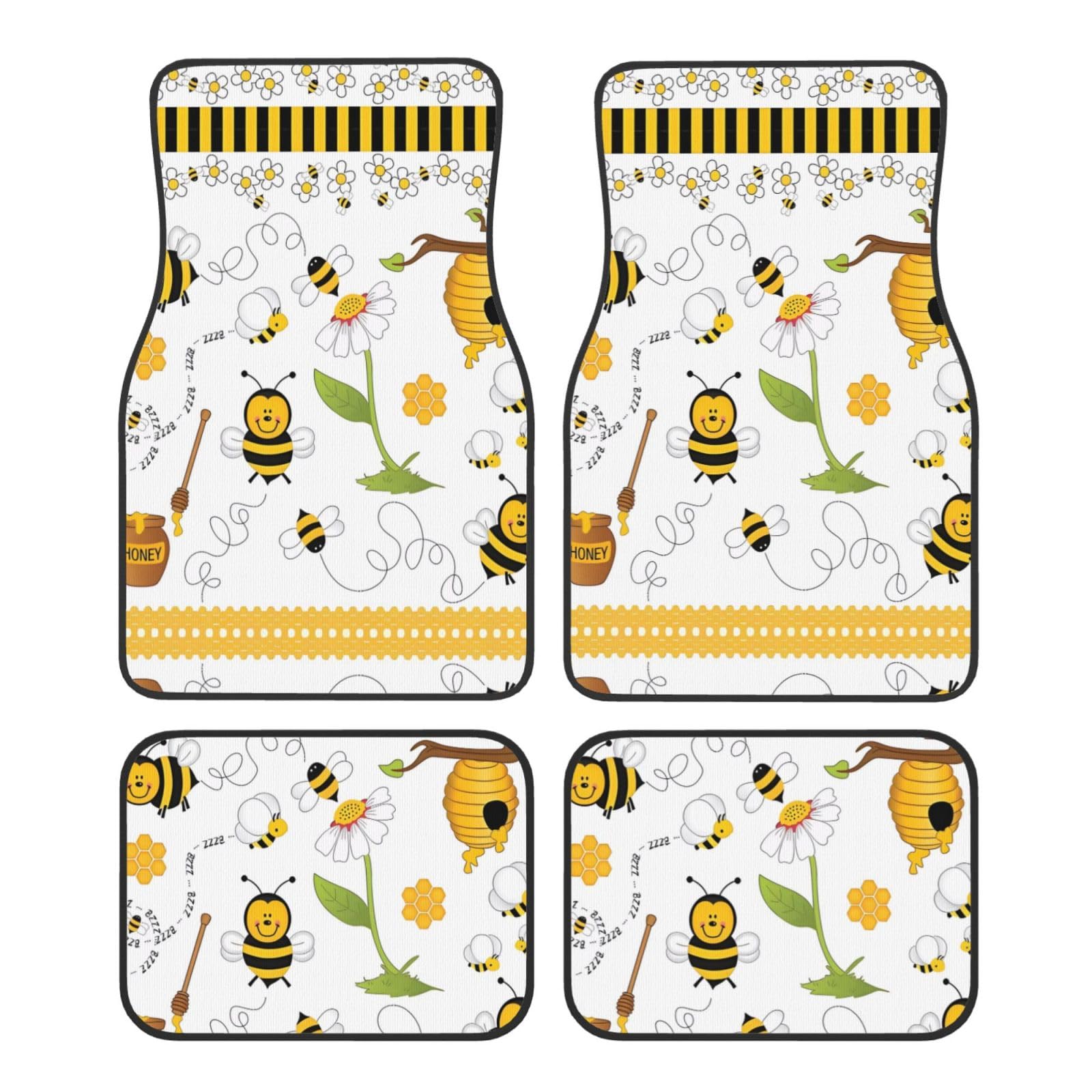 Universal Flying Bees Daisy Honey Print Auto Fußmatten - 4-teiliges Set, Gummi-Rückseite, leicht zu reinigen, passend für die meisten Autos, SUVs und LKWs von SSYGHT